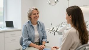 Nervous patient feeling comfortable during a dental visit at Trillium Dental Orléans